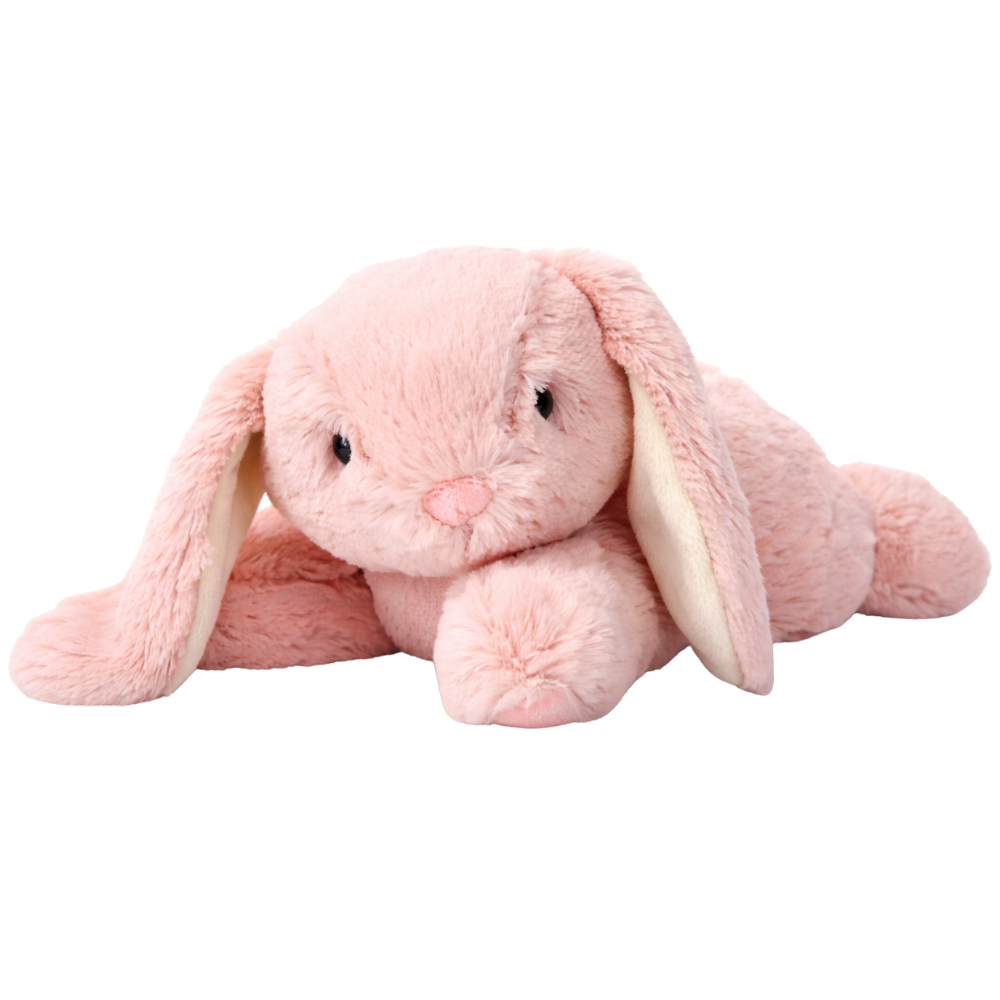 Pink plush bunny toy on a white background