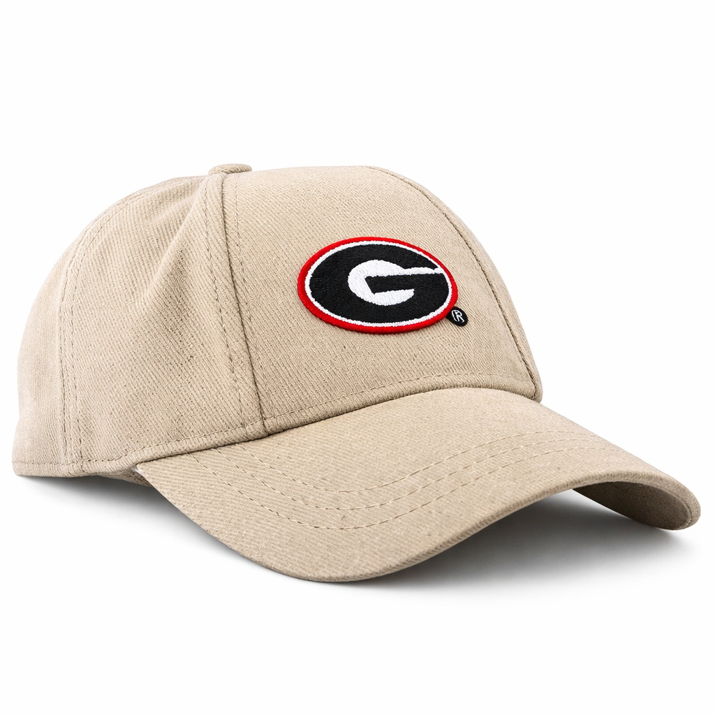 Beige cap with a logo on a white background