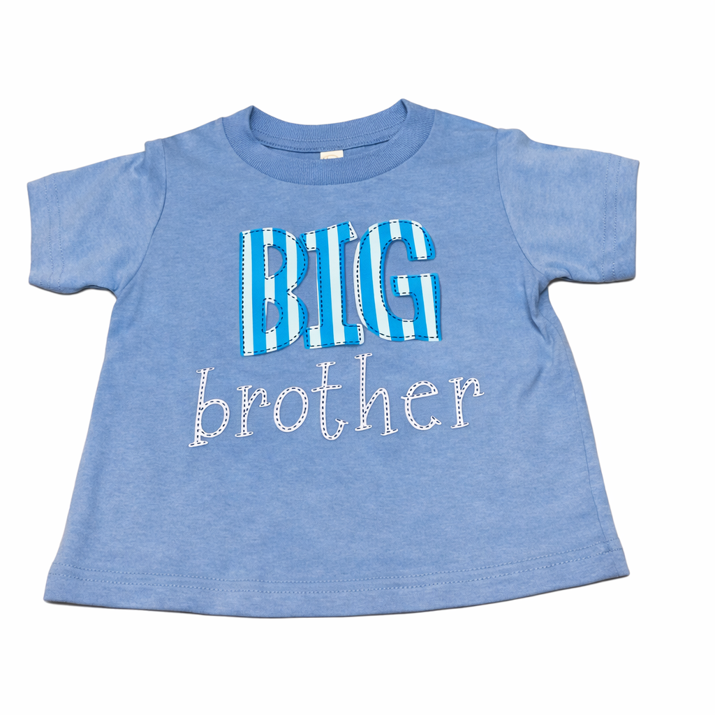 Blue t-shirt with 'BIG brother' text on a white background