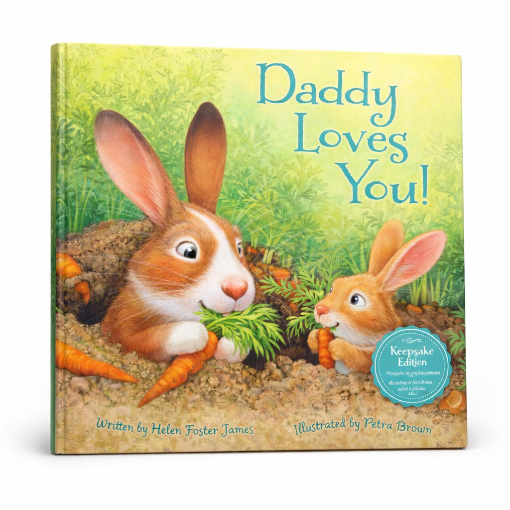 Children's book titled 'Daddy Loves You!' with illustrations of two bunnies on the cover.