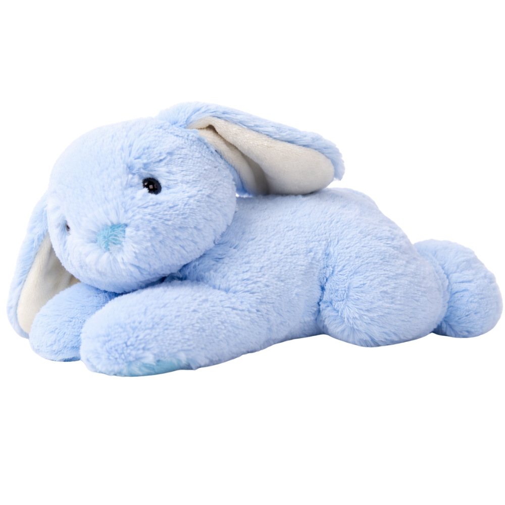 Blue plush bunny toy on a white background