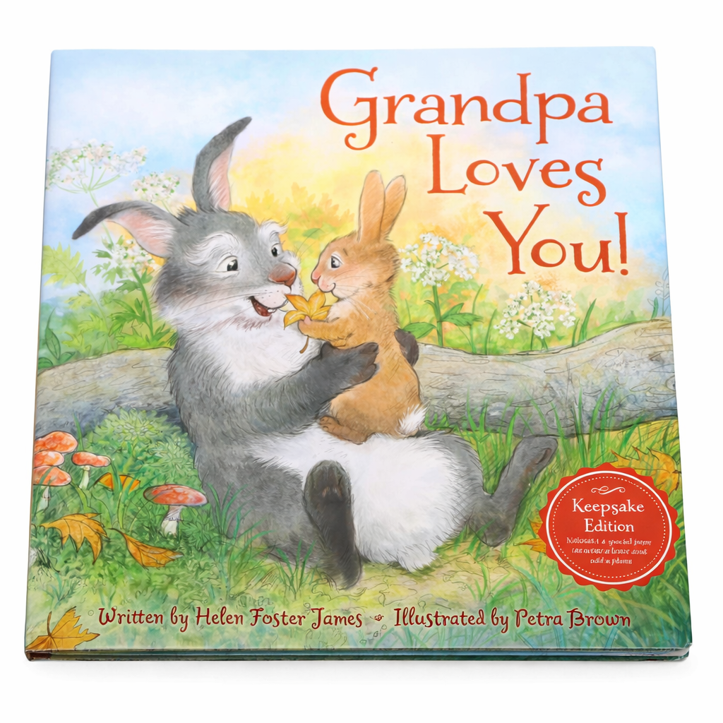 Book titled 'Grandpa Loves You!' with illustrations of a rabbit and a goat on a colorful cover.