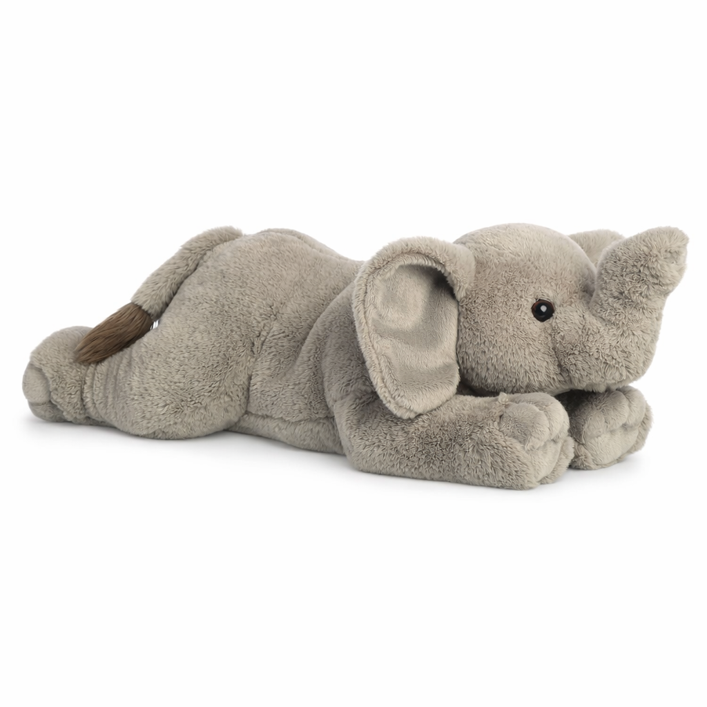 Plush elephant toy on a white background