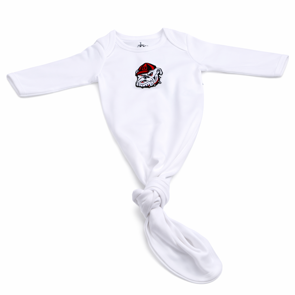 White long-sleeve shirt with a bulldog logo on a white background
